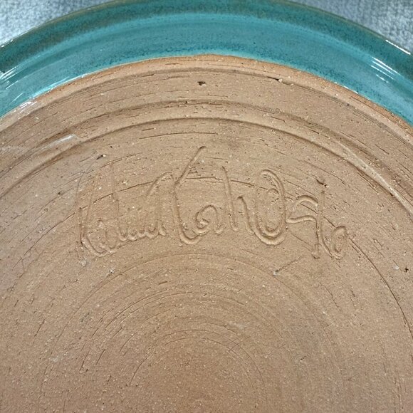 VTG 1996 Hand Thrown Signed 2 PC Pottery Berry Strainer Bowl Colander & Plate 9" - Picture 8 of 10